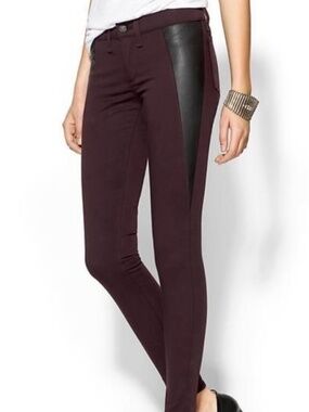 Rag & Bone Wine Black Pop Legging Lamb Leather Panel Skinny Jeans 28